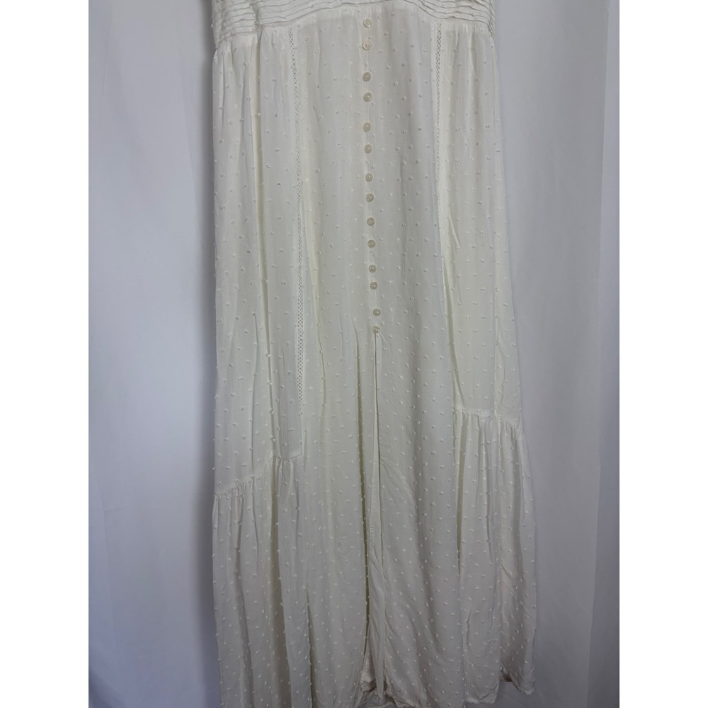 Lulus White Swiss Dot Maxi Dress Cottagecore Button Front Boho Lace‎ Trim Large - Picture 3 of 13